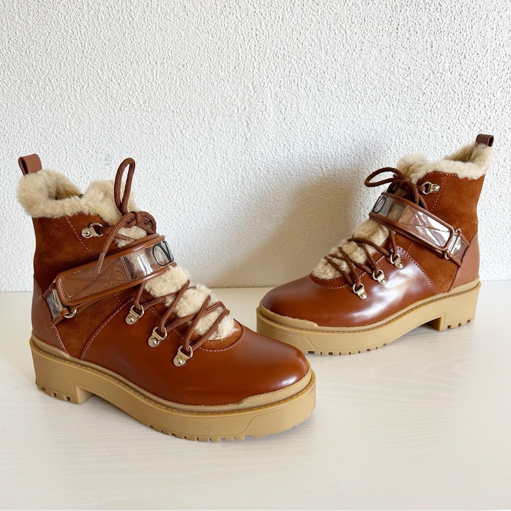 Valentino Garavani Trekkgirl Vlogo Brown Suede Shearling Boots Size EU 38 - Picture 3 of 16